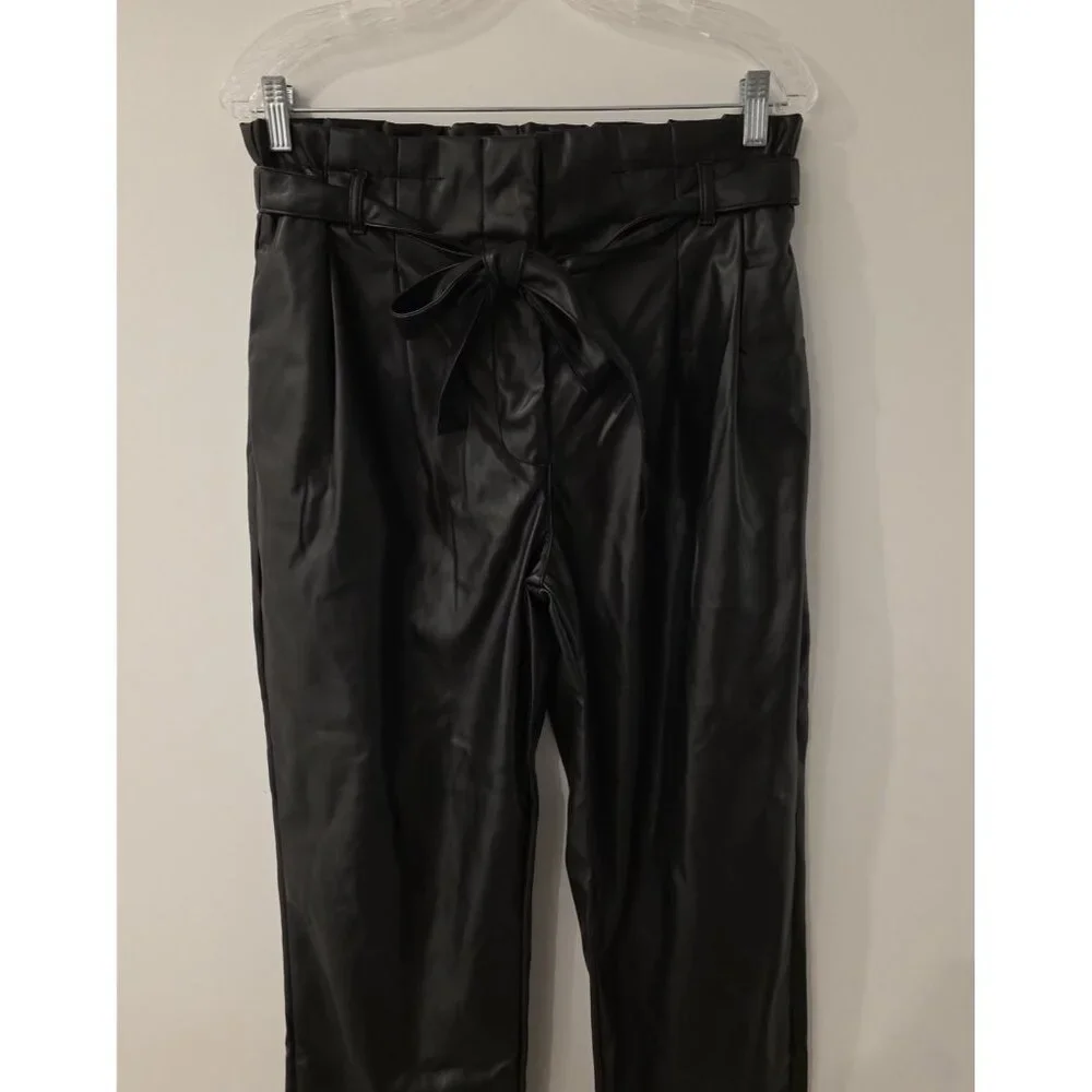 Mi Ami For Francescas Faux‎ Leather Paperbag Pants Black Tie-Waist Large NEW